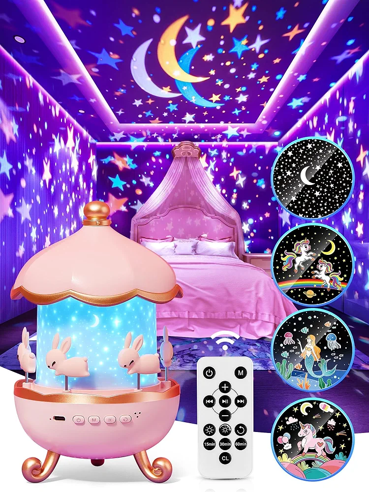 Star Projector for Kids, Birthday Gifts for 2-9 Year Old Girls, 21 Colors+15 Films+360°+10 Lullabies Star Night Light Projector for Kids Room,Rechargeable+Remote Kids Night Light Projector Girl Gifts