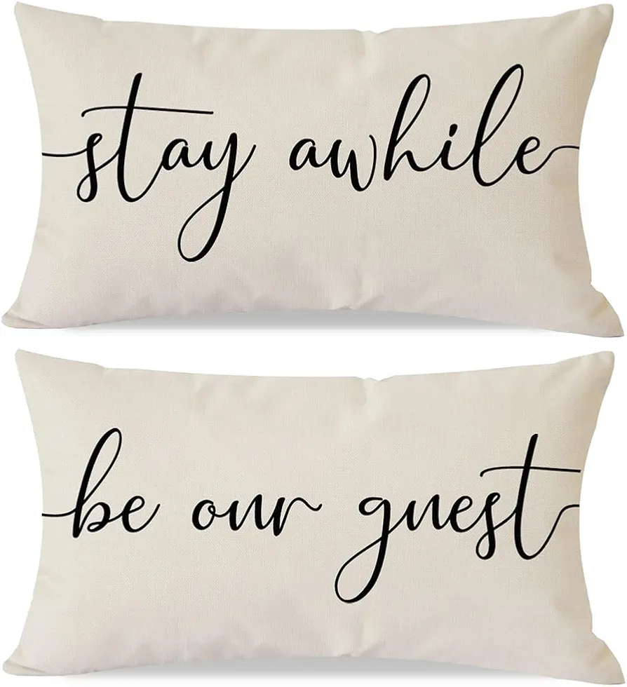 Farmhouse Pillow Covers 12x20 Set of 2 Stay Awhile Be Our Guest Pillow Rustic Decor Lumbar Pillow Covers Decorative Throw Pillows Cases for Living Room Bedroom Guest Room Décor