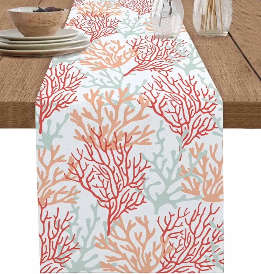 Summer Ocean Table Runner Dresser Scarf, Red Orange Gradient Coral Dining Room Table Runners 36 Inches Long, Coastal Beach Kitchen Table Cloth Scarves for Coffee/Western/Party/Wedding Decor 13x36 Inch