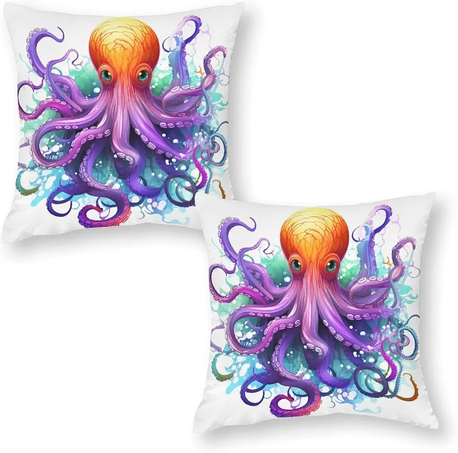 Pillow Covers Decorates Pillow Case Colorful OctopusThrow Pillow Covers Pillow Case for Living Room Decor Square Cushion Cover for Sofa 18"x18" Cushion Case for Couch Bedroom