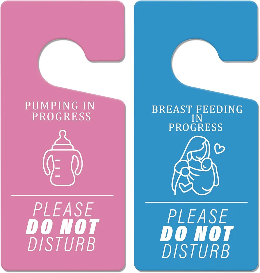 Breast Feeding Door knob Sign - 2 PCS Pumping in Progress Door Sign Double Sided PVC Do Not Disturb Sign for Home Nursery Baby Room