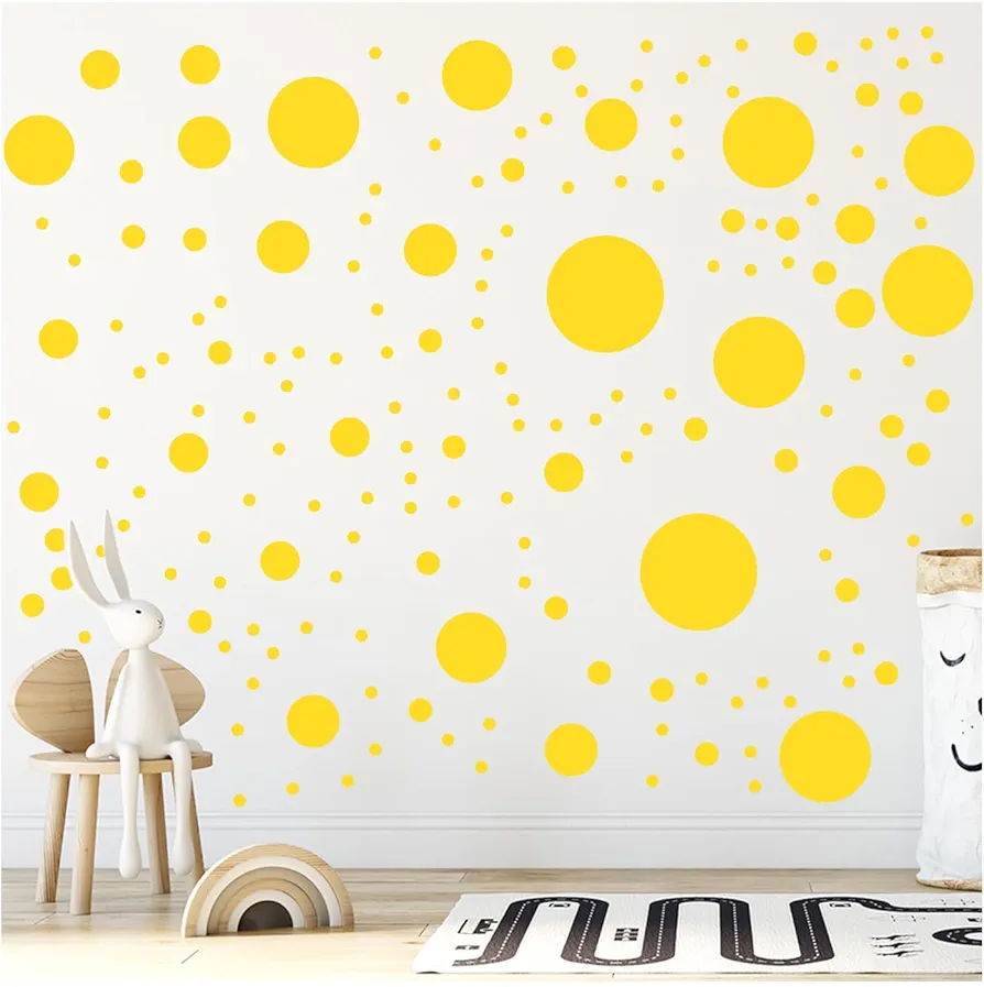 500+ Assorted Polka Dot Circle Wall Stickers for Kids Bedroom Living Room, Classroom, Playroom Decor Removable Vinyl Wall Stickers Dots Wall Decals (Yellow)