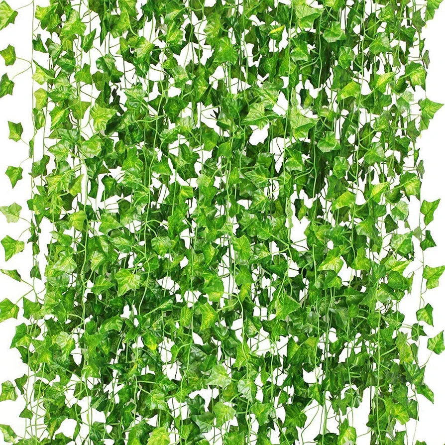 CQURE 12 Pack 84Ft Artificial Ivy Garland, Fake Vines UV Resistant Greenery Leaves Fake Plants Hanging Aesthetic Vines for Home Bedroom Party Garden Wall Room Decor