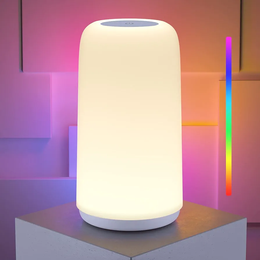 Touch Bedside Table Lamp, [Sleek Design & RGB Mode] 3 Way Dimmable Small Lamp for Bedroom, LED Lamp with Warm White Lights, Multi-color Smart Nightstand Lamp for for Living Room Home Gifts