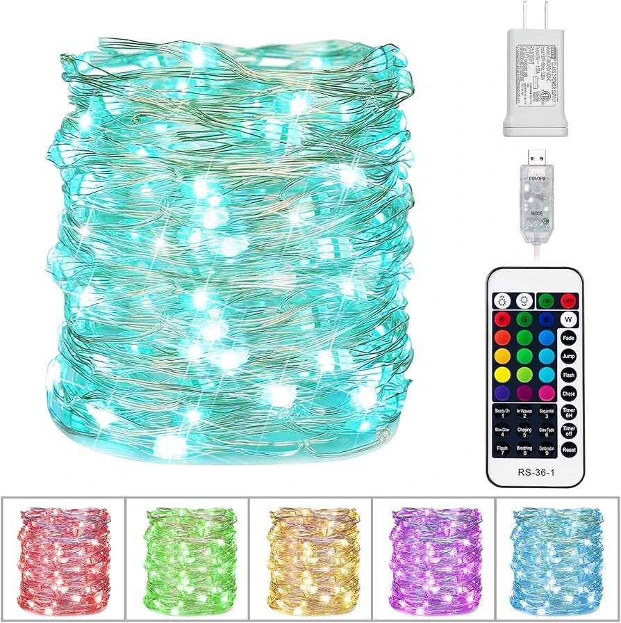 Minetom Color Changing Fairy String Lights - 33 ft 100 LED USB Silver Wire Lights with Remote and Timer, Starry Fairy Lights for Bedroom Party Indoor Christmas Decoration, 16 Colors, Adapter Included