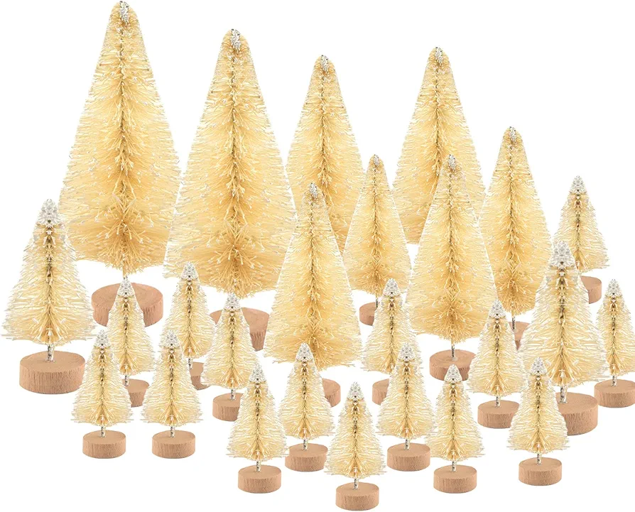 KUUQA 48 Pcs Mini Christmas Trees Bottle Brush Trees Tabletop Model Trees for Christmas Decoration DIY Room Decor Diorama Models (White), SMALL SIZE TREES