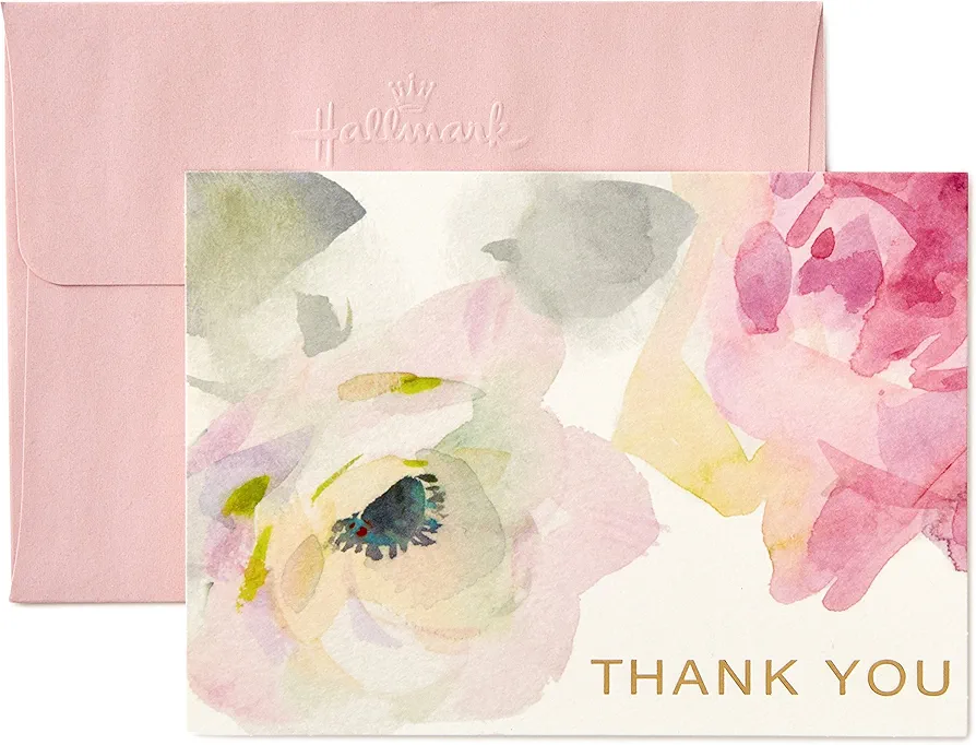 Hallmark Thank You Cards, Watercolor Flowers (10 Cards with Envelopes)