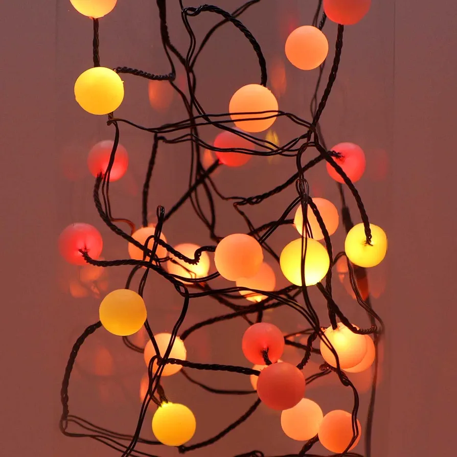 QBIS Berry Cluster Lights, Red, Orange & Yellow Berry Lights, Berry String Lights on Black Wire, Fairy Lights with 6hr Timer, Battery Powered String Lights Indoor/Outdoor (40 LED Battery Powered)