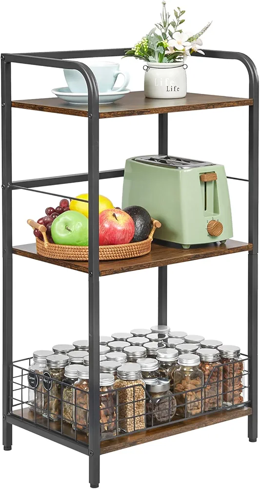 3-Tier Storage Rack Shelves, Small Side Table with Fence, Storage Racks and Shelving, Fall Prevention, Metal Shelving Unit for Kitchen/Living/Laundry/Pantry Room, Narrow, 11.42"D x 16.54"W x 30.31"H