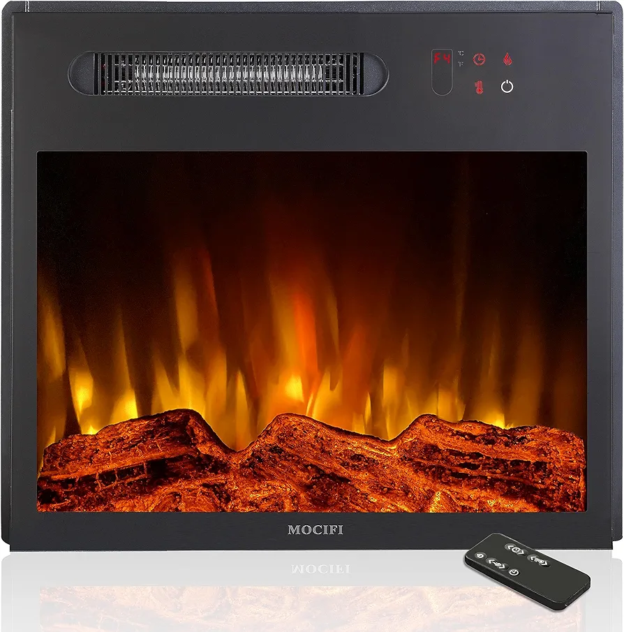 23 inch Built-in Electric Fireplace Insert Heater, Recessed Freestanding Fireplace, Remote Control, Touch Screen, Adjustable Flame Brightness Speed, Low Noise, 1500W, Black