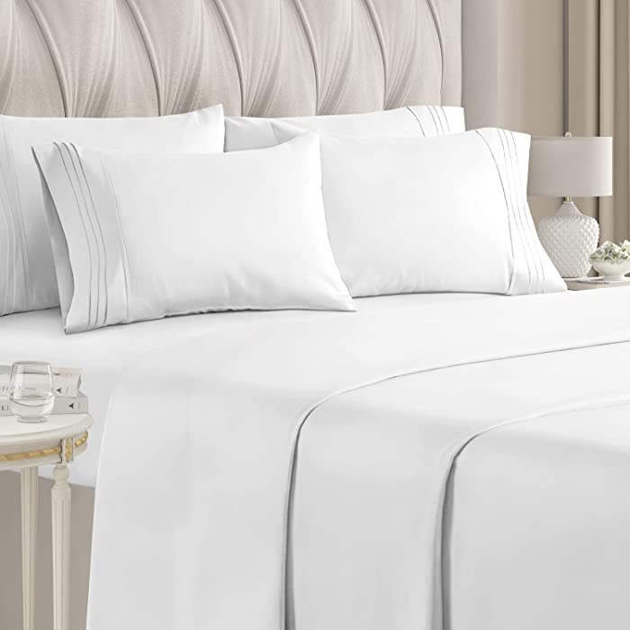 Queen Size Sheet Set - 6 Piece Set - Hotel Luxury Bed Sheets - Extra Soft - Deep Pockets - Easy Fit - Breathable & Cooling Sheets - Wrinkle Free - Comfy - White Bed Sheets - Queens Sheets - 6 PC