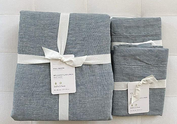 Pottery Barn Belgian Linen Flax Duvet Cover Full/Queen & Two Standard Shams ~ Chambray