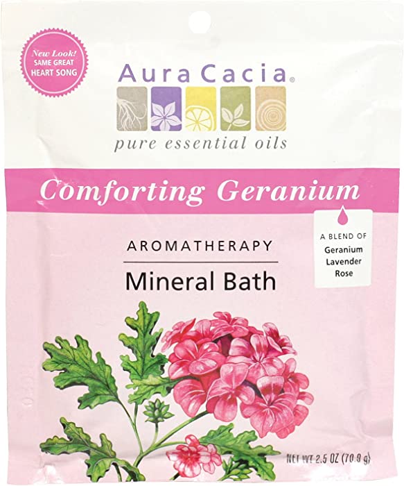 Aura Cacia Comforting Geranium Mineral Bath Packet, Formerly Heart Song, 2.5-Ounce packet, (Pack of 3)