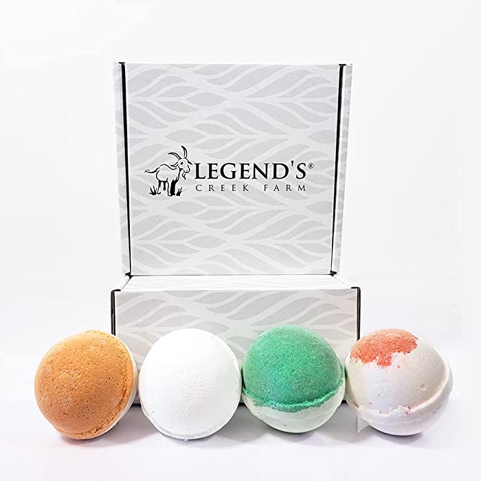 Legends Creek Farm, Goat Milk Bath Bomb Gift Set, Shea Butter & Sunflower Oil, Hydrate and Relax, 18 Oz Total (4-Pack) (Oatmeal Milk & Honey, Bergamot Lime, Chamomile Cherry Blossom, Eucalyptus Bomb)