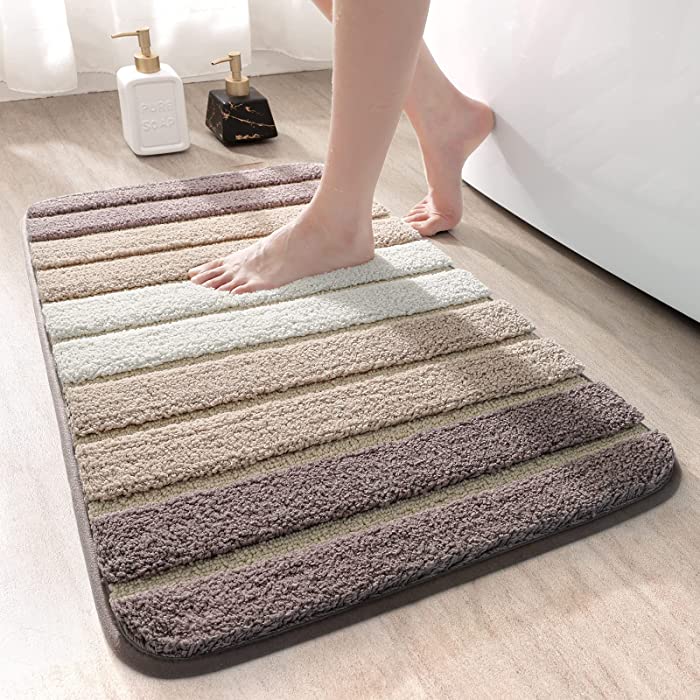 DEXI Bath Mat Bathroom Rug Absorbent Non-Slip Washable Shower Floor Mats Carpet 20"x32",Brown