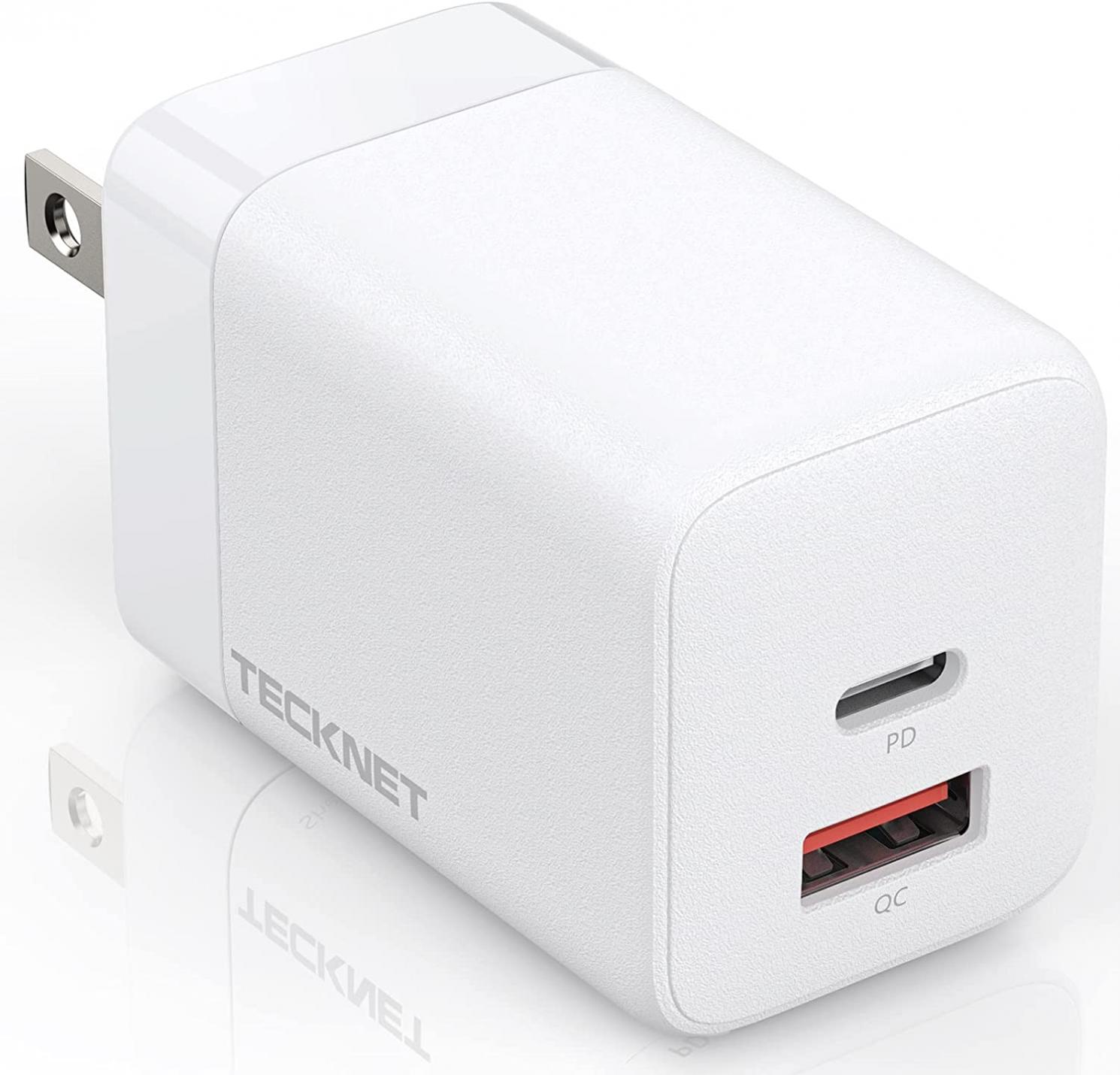 USB C Charger TECKNET PD 45W Type C Wall Charger Fast Charging with Dual Port, GaN Tech Foldable Power Adapter Compatible for iPhone 13/12/11/Mini Pro Max, MacBook Pro 13″, iPad Pro, Galaxy S21/20