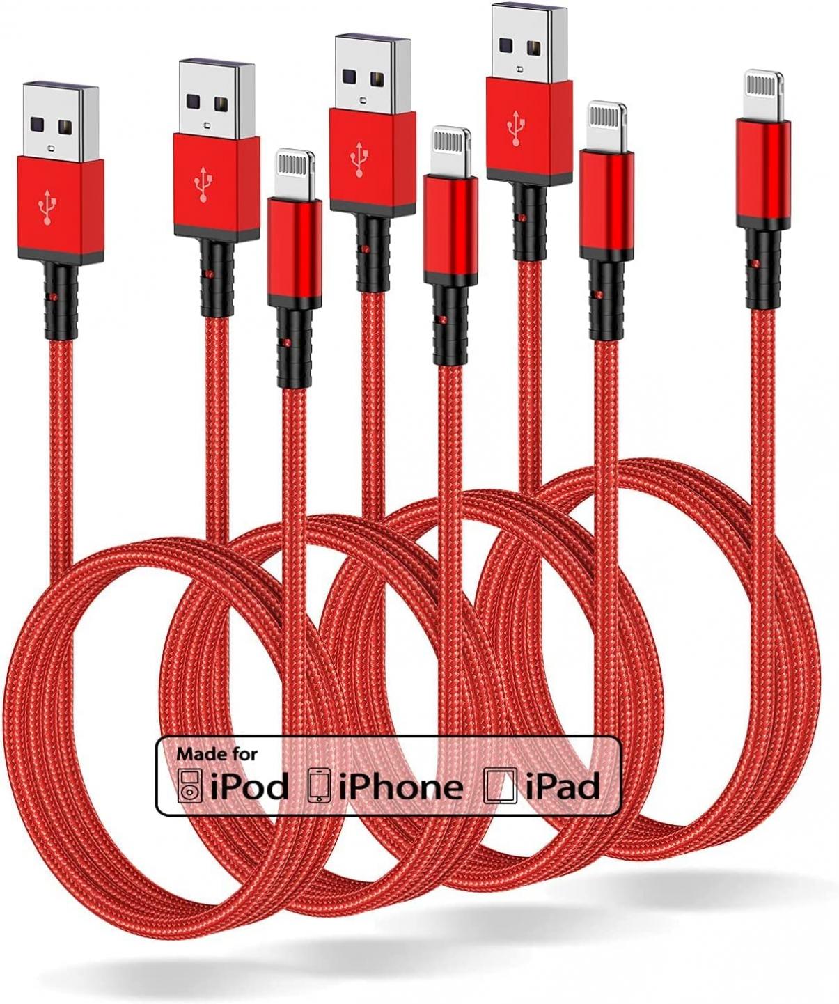 4 Pack 10ft iPhone Charger Cable, [Apple MFi Certified] USB A Lightning to Cable 10 Feet，10 Foot Nylon Fast Apple Charging Cable Cord for Apple iPhone 12/11 Pro/11/XS MAX/XR/8/7/6s/6/5S/SE, iPad