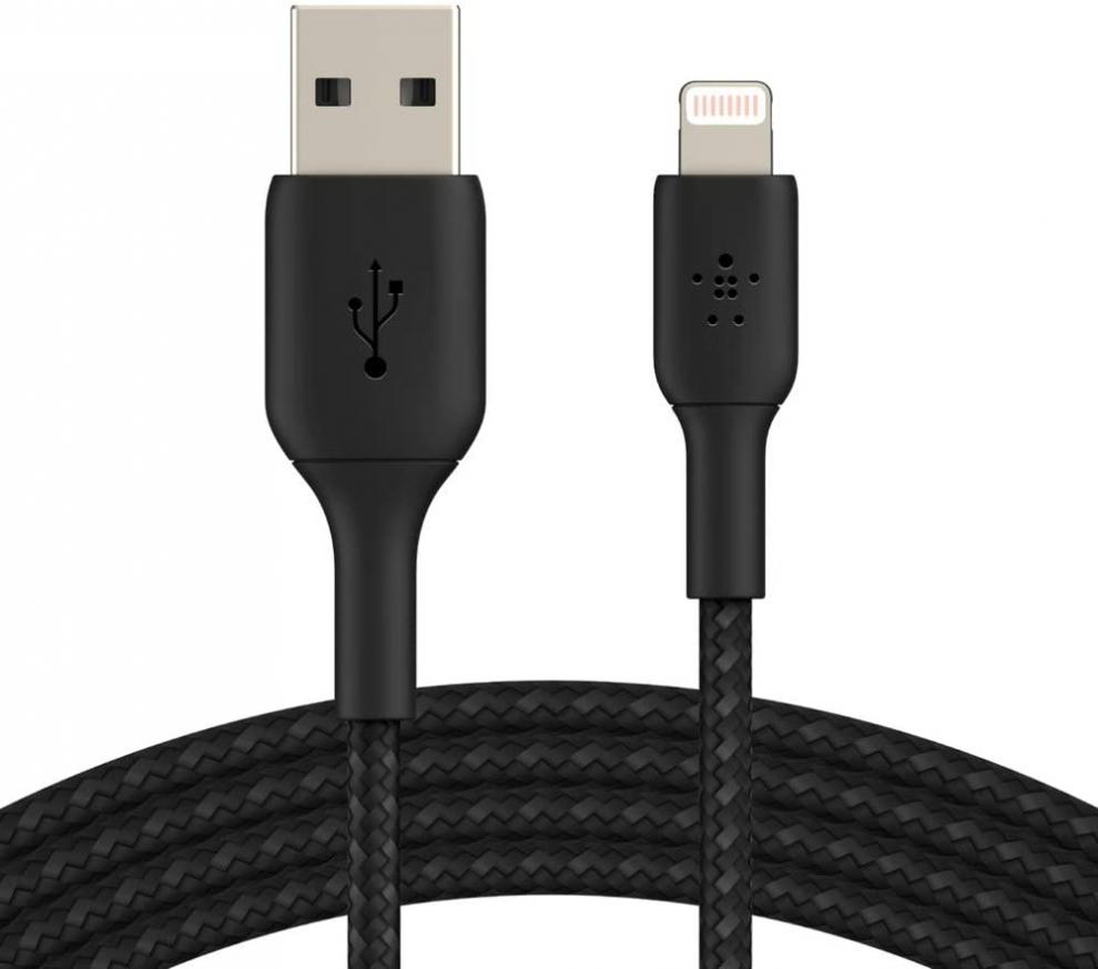 Belkin CAA002bt1MBK iPhone Charging Cable (Braided Lightning Cable Tested To Withstand 1000+ Bends) Lightning To USB Cable (3ft/1m, Black)