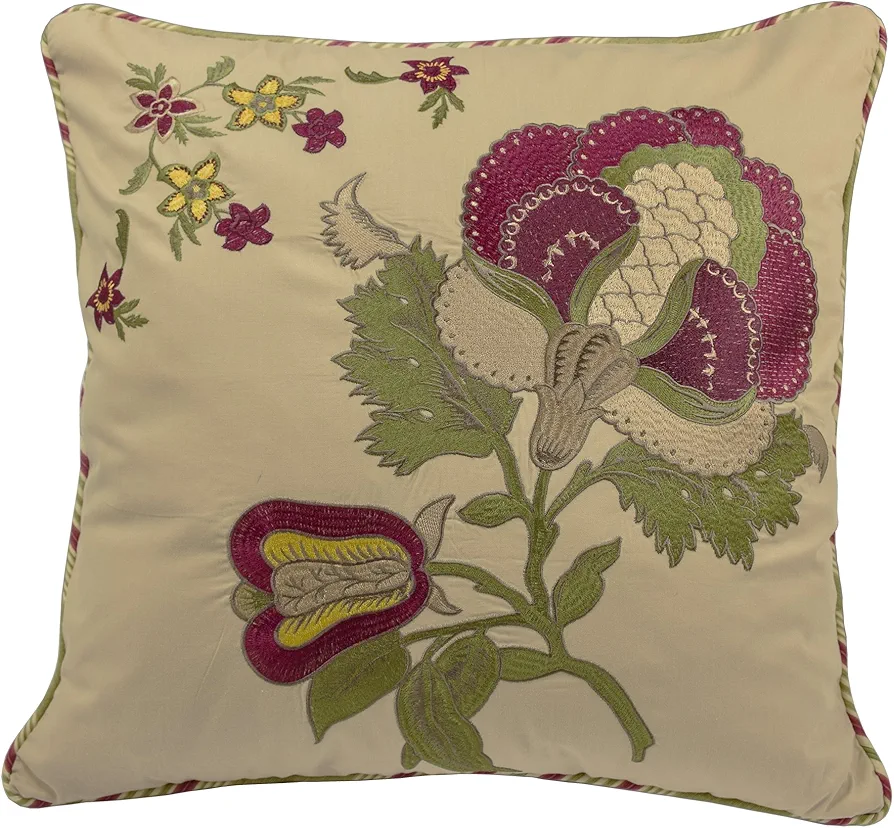 Waverly Throw Pillow - Imperial Dress Floral Decorative Pillow for Sofa Couch Bedroom Living Room, 20" x 20", Antique