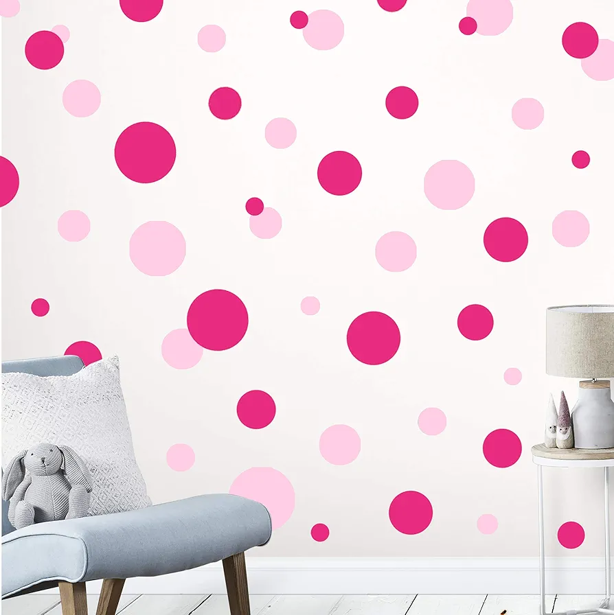 Wall Decor Dots, Polka Dot Wall Decals for Girls Room Walls Decor Stickers Bedroom Kids Art (Lt & DK Pink)