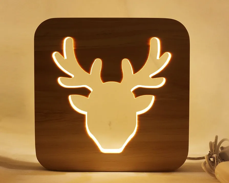 Led Baby Child Nursery Night Light Bedside Home Decor Lamp, Room Decor Night Lights for Kids and Adults, Lamps for Bedroom Living Room 3D Shadow Lamp-Deer