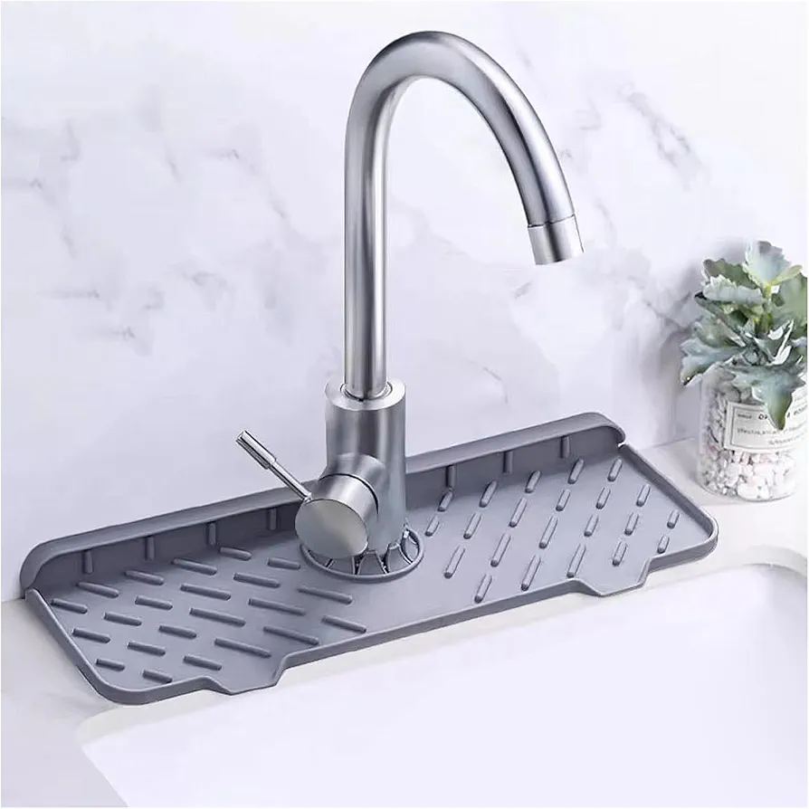 Draining Mat for Kitchen Sink, Silicone Faucet Mat Splash Guard 14.6" X 5.71" with Adjustable buckle, Water Catcher Mat Drip Catcher for Kitchen, Bathroom, Farmhouse, Laundry Room, Bar & RV