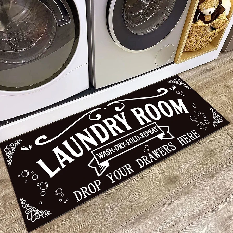 comfoyar Laundry Room Rug Runner Non Slip Laundry Rugs and Mats for Laundry Room Decor Washable Floor Mat for Laundry Room, Washroom, Mudroom, Kitchen(47"x17.5"), Cute Black