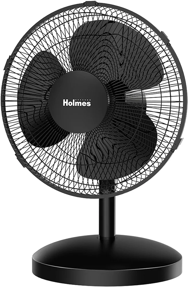 HOLMES 12" Table Fan, 75° Oscillation, 3 Speeds, 15° Adjustable Head Tilt, Ideal for Home, Bedroom or Office, Black