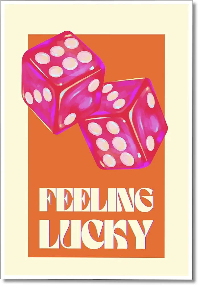 abrtolpffo Pink and Orange Canvas Wall Art, Trendy Preppy Feeling Lucky Dice Decor Aesthetic Room Poster, Funky Teen Girls Room Decor, Dormify Lucky You Art Bedroom Dorm Print 12x16in Unframed