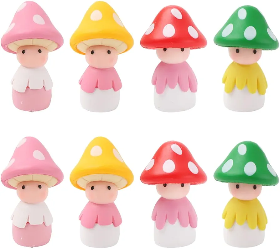 8Pcs Cute Resin Mushroom Car Interior Mini Mushroom Frigurines Dashboard Decorations for Vehicle Room Cake Fairy Garden Decoration