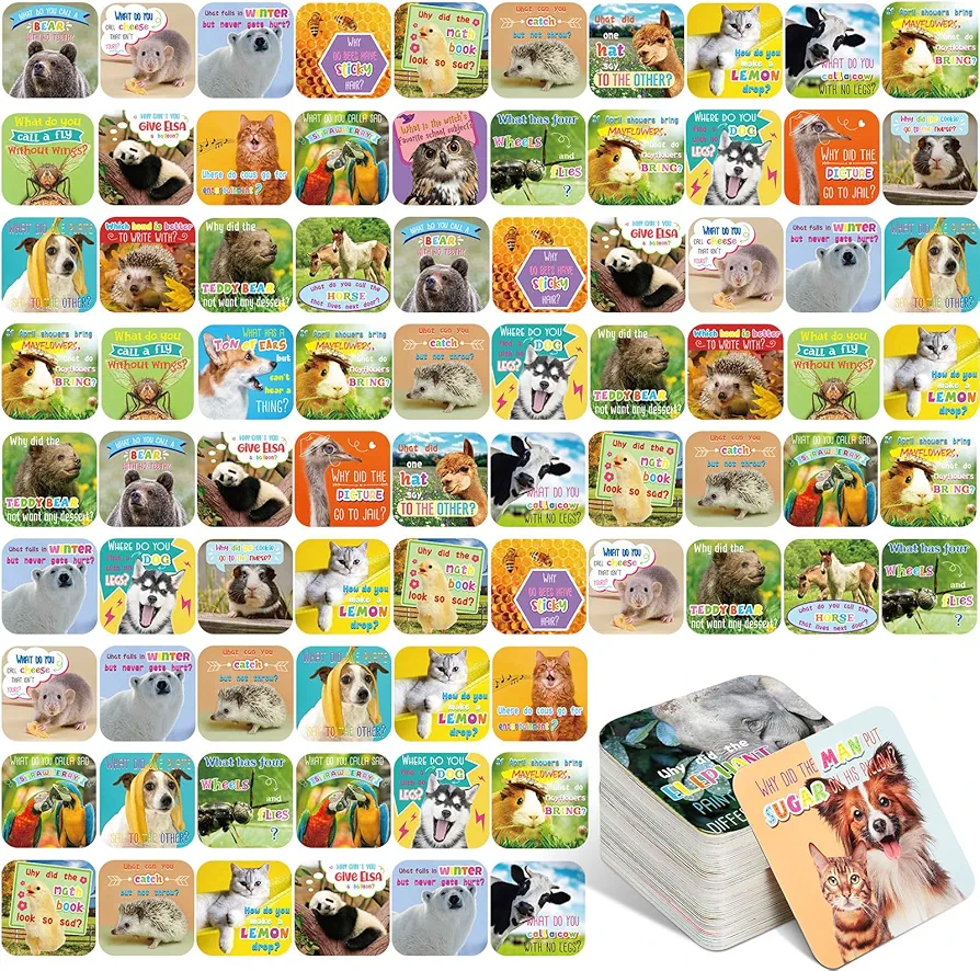 Tatuo 160 Pcs Joke Cards for Lunchbox Kids Cute Lunchbox Bulk Notes Inspirational Classroom Affirmations Lunch Cards Puns Cards for Teacher Kids Student Party Mini Notes Postcards (Animal Style)