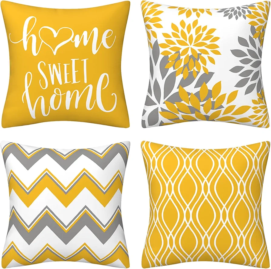 Yellow Pillow Covers 18x18 Set of 4 Modern Decorative Geometric Outdoor Sofa Throw Pillow Cushion Covers Case for Couch Living Room Bedroom Patio Furniture Indoors Home Decor