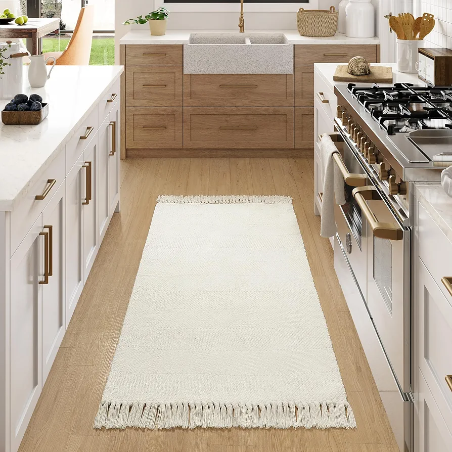 Collive Washable Area Rug 3' x 5', Modern Woven Kitchen Rugs, White/Beige Braided Cotton Rug Indoor Door Mat Throw Carpet for Entryway Living Room Nursery Mudroom Laundry Room