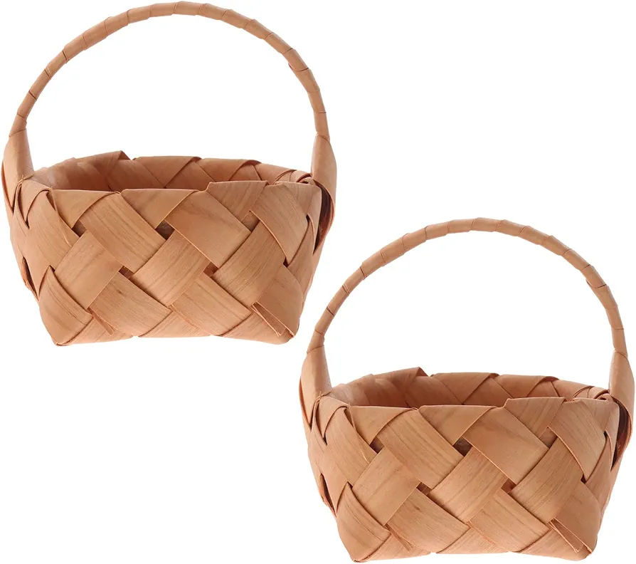 2 Pcs Hand- Woven Basket Wooden Basket Weaving Basket Container Flower Girl Baskets for Weddings/Home/Wall/Room Decorations