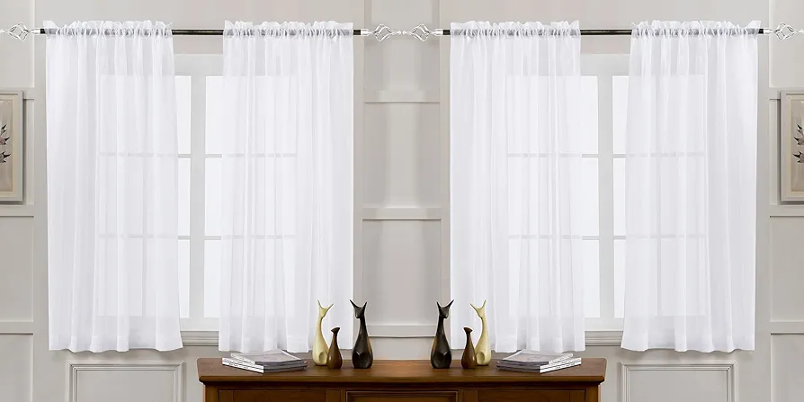 Window Curtains White Sheer Curtains 63 Inches Long 4 Panels Tulle Curtains Window Panels for Bedroom Curtains 4 Panel Sets Rod Pocket Sheer White Curtains for Living Room Kitchen Yard 52 W x 63 L