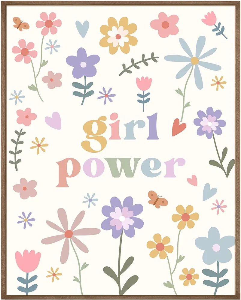 KEUSPI Girls Room Wall Decor, Girl Power Danish Pastel Wildflower Canvas Wall Art Prints for Toddler Girls Room Bedroom Nursery Playroom Decor, Cute Room Decor for Teen Girls, 8x10 Inch Unframed