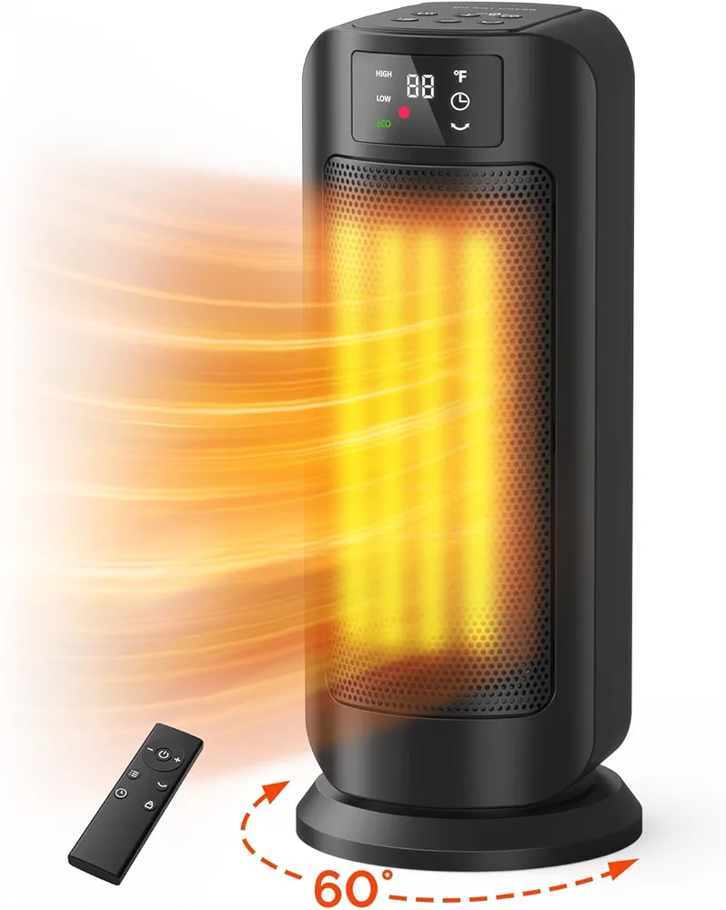 1500W Portable Electric Space Heater, Fast Heating Ceramic Heaters for Indoor Use with Thermostat, 4 Modes,60° Oscillating,24H timer, Quiet and Safe Heating for Office Desk Bedroom Livingroom, Black