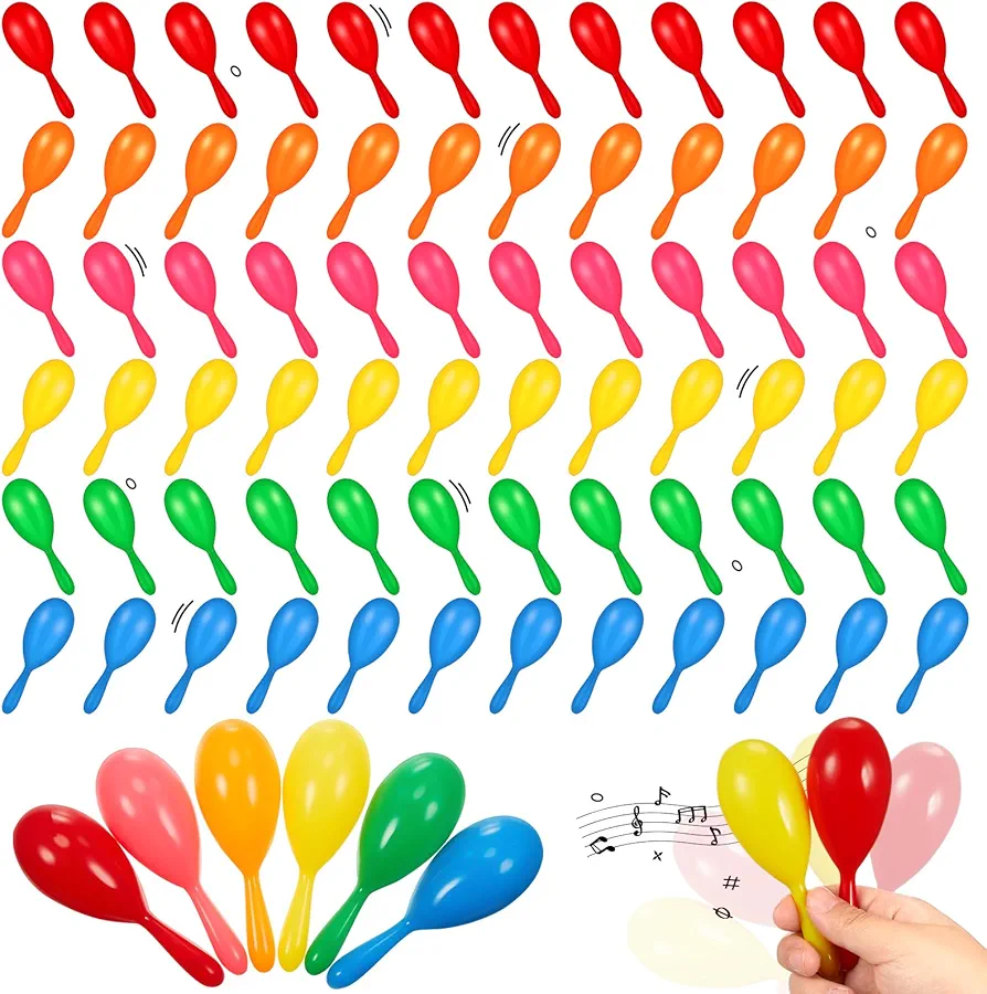 120 Pcs 4 Inch Mini Fiesta Maracas Bulk Cinco De Mayo Party Favors Neon Maracas Shakers Mexican Party Favors Noisemaker Maracas Musical Instruments for Birthday Mexican Party Classroom Musical