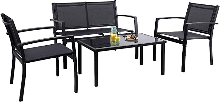 Flamaker 4 Pieces Patio Furniture Outdoor furniture Outdoor Patio Furniture Set Textilene Bistro Set Modern Conversation Set Black Bistro Set with Loveseat Tea Table for Home, Lawn and Balcony (Black)