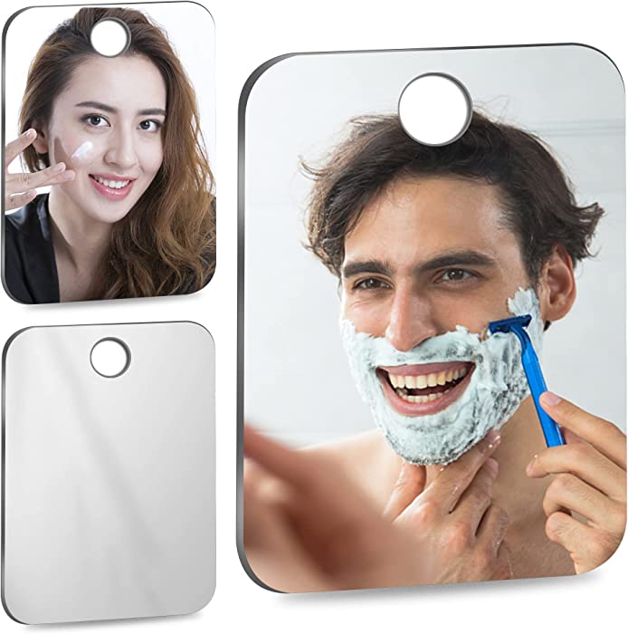 2 Pack Shatterproof Shower Mirror fogless for Shaving Mirror (Medium,8"x6") 50% Cheaper Than Original,Unbreakable Deluxe Plexiglass Makeup Travel Camping Mirrors,Men Wall Hanging Fog Free Handheld