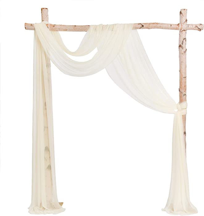 Ling's moment Wedding Arch Draping Fabric 2 Panels 20Ft Ivory Chiffon Fabric Drapery Wedding Ceremony Reception Swag Decorations