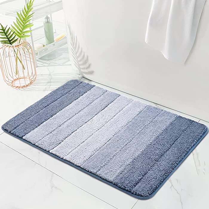 KMSON Ombre Bath Mat Bathroom Rugs, Non Slip Ultra Soft and Water Absorbent Bath Carpet, Machine Washable Quick Dry Bedroom Living Room Door Mat (Blue, 20" x 32")…