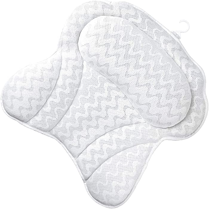 DOITOOL Bath Pillow Suction Cup Bathtub Pillow Quick Dry Spa Bath Pillow for Neck Head Shoulder Back Support Rest White