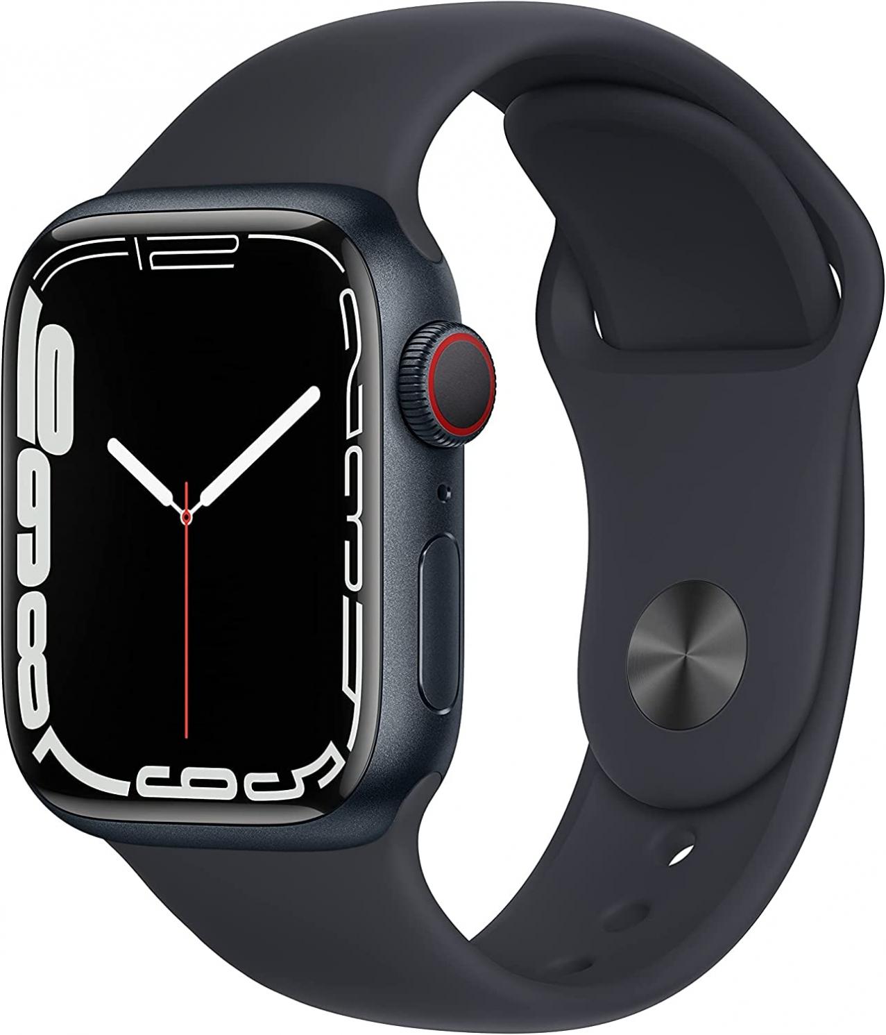 Apple Watch Series 7 (GPS + Cellular, 41mm) Midnight Aluminum Case with Midnight Sport Band, Regular (Renewed)