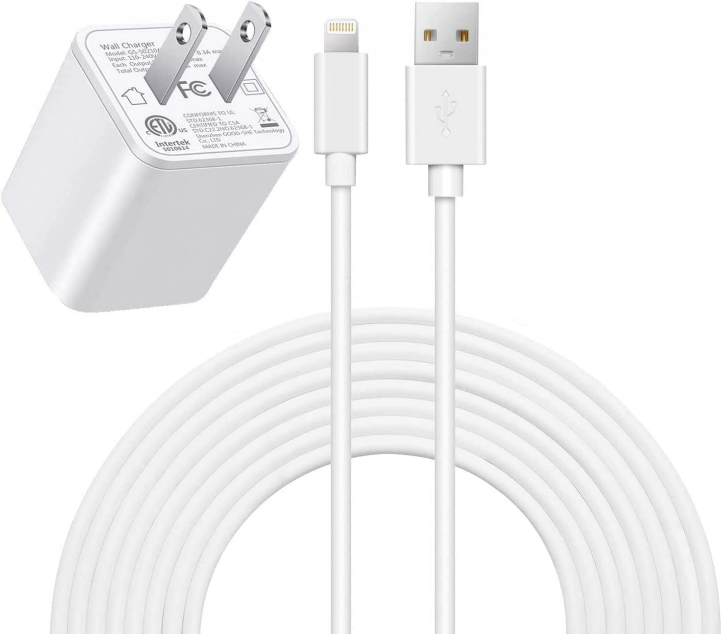 2in1 [ Apple MFi Certified ] 10Ft Lightning Cable/Cord + 5V/2.1A Dual Port USB Wall Plug Charger Block/Charging Cube/Brick/Box Power Adapter for iPhone Xs Max XR X 8 Plus 7 6s 6 5s 5 iPad 4 Air Mini