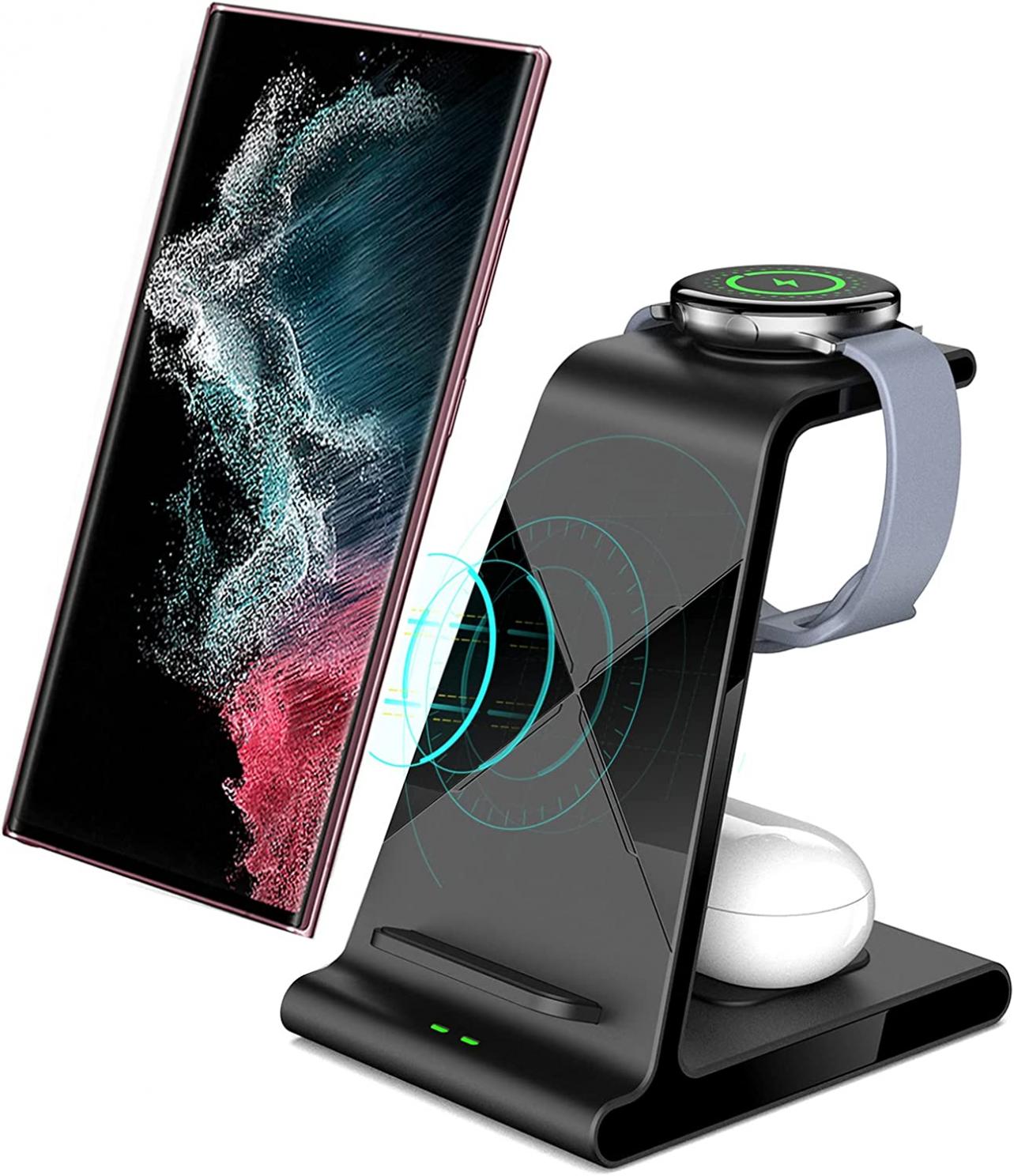 Lopnord for Samsung Charging Station, 3 in 1 Wireless Charger for Samsung Galaxy Watch/Galaxy Z Fold 3/S22 Ultra/S22/S21/S20, Wireless Charger for iPhone 13 12 Pro Max/Galaxy Watch 4/Galaxy Buds