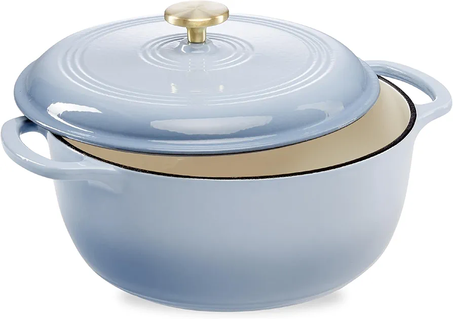 Best Choice Products 6 Quart Enamel Cast-Iron Round Dutch Oven, Family Style Heavy-Duty Pre-Seasoned Cookware for Home, Kitchen, Dining Room, Oven Safe w/Lid, Dual Handles - Cornflower Blue