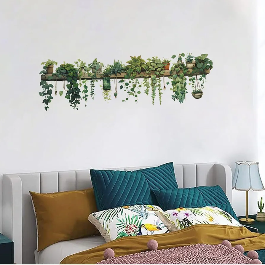 Plant Wall Decals Vinyl Waterproof Wall Stickers Removable Wall Murals Peel and Stick Wall Decor Pegatinas Para Pared for Girls Bedroom Living Room Nursery