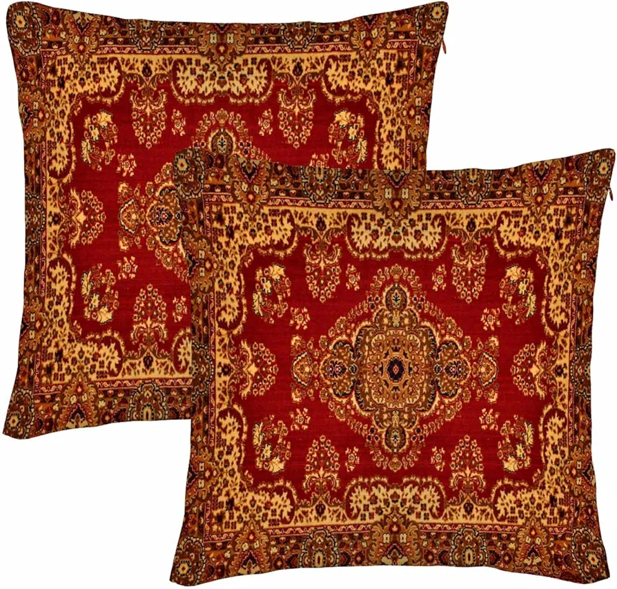 Red Oriental Persian Carpet 18X18 Pillow Covers Set of 2 with Zipper Decorative Pillow Covers Soft Outdoor Bed Living Room