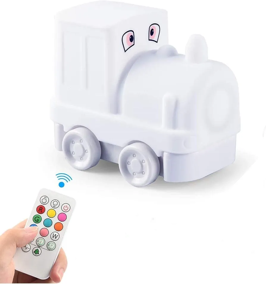 Night Light Kids with Cute Train Design Children's Room LED Bedside Lamp with Changeable RGB Colors Rechargeable Night Light Compatible with Touch Control & Remote Control - Train